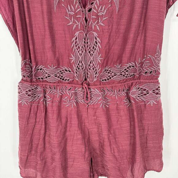 Free People Weila Romper Shorts Dainty Embroidered Filigree Tie Wasit NEW Small - Picture 5 of 11